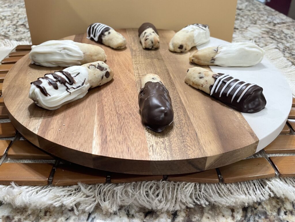 cookies on a round cutting board lazy susan