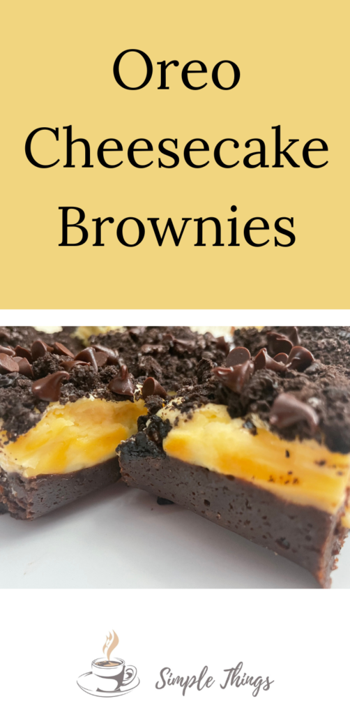 Close up of cut up Oreo Cheesecake Brownie Pinterest Pin