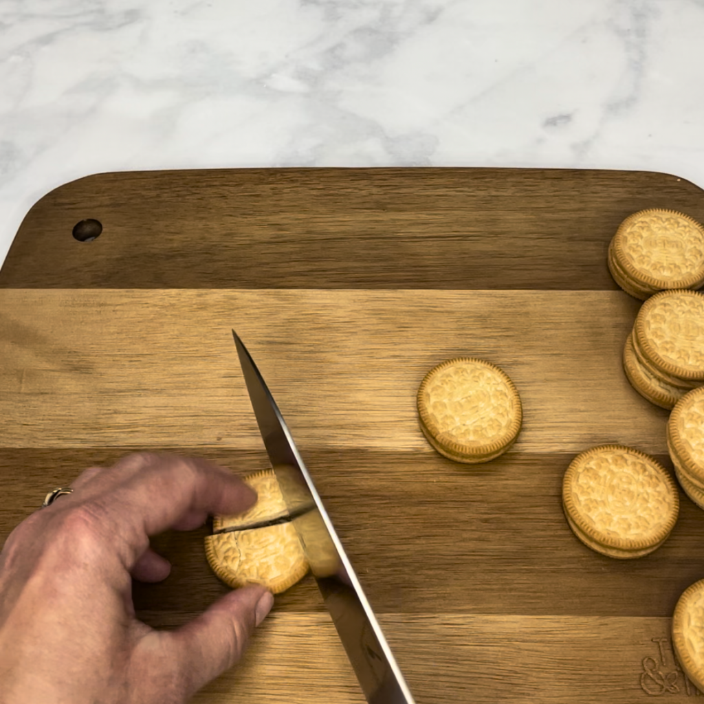 cutting the cookies on a cutting board