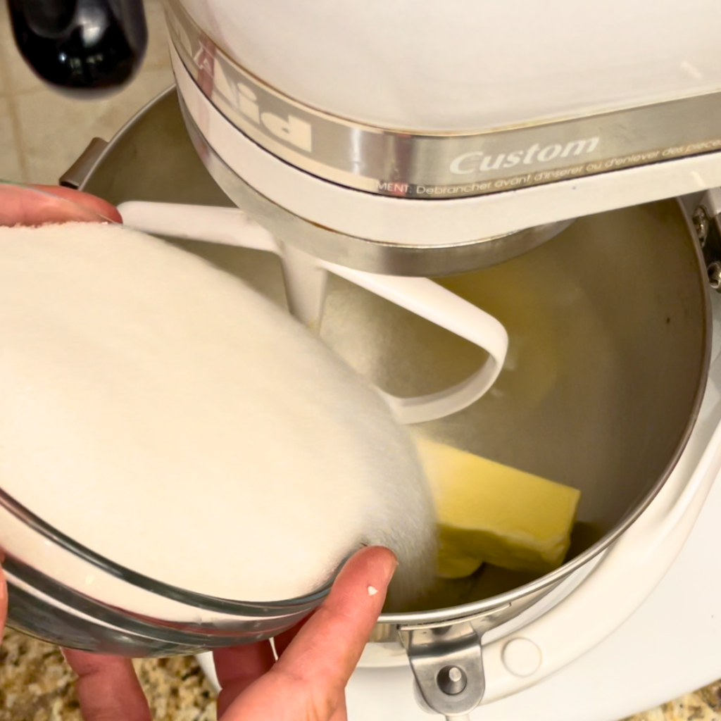 Creaming the butter and sugar in a stand mixer