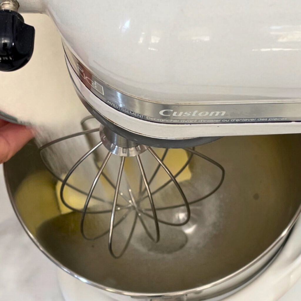 Creaming butter and sugar in stand mixer bowl