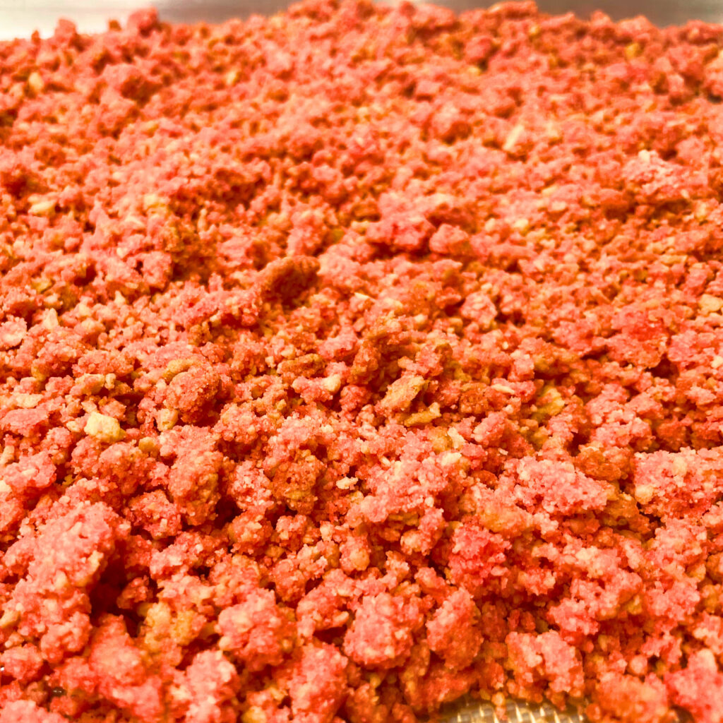 Close up of the strawberry crunch topping
